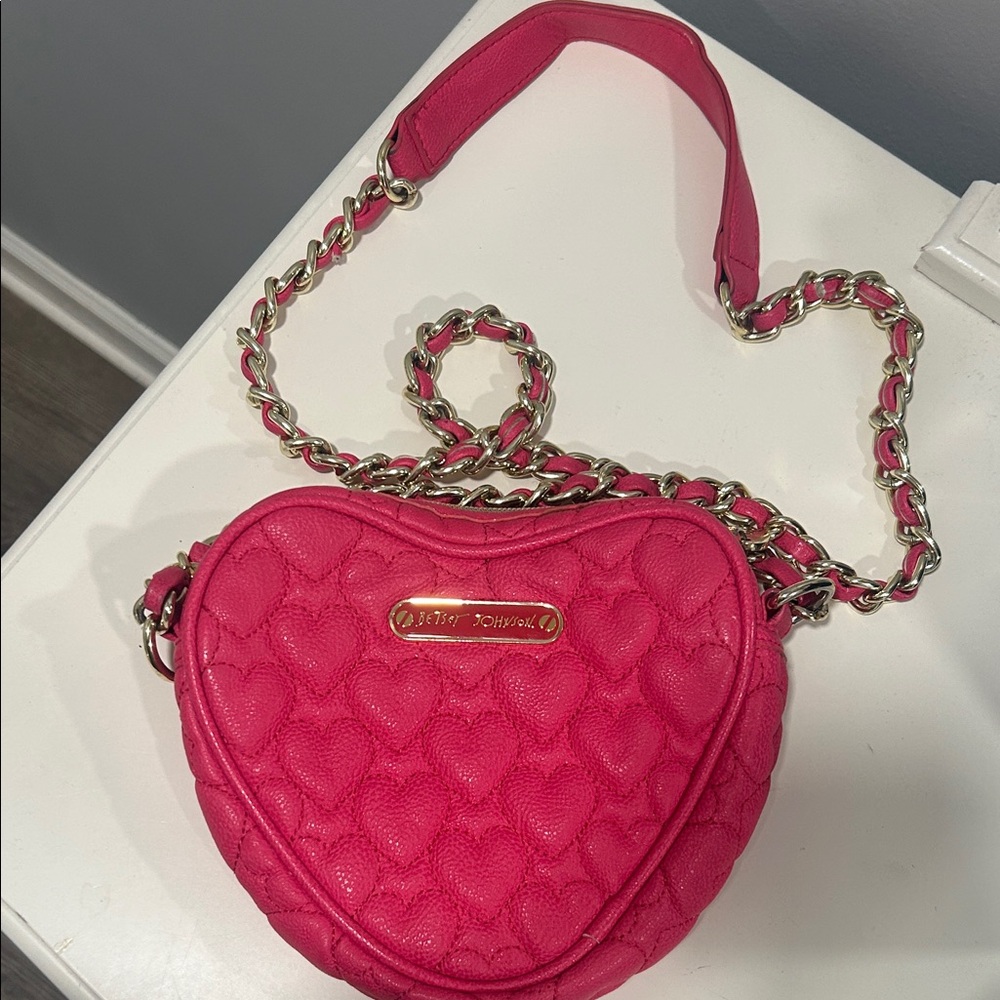 Betsey Johnson Vibrant Pink Quilted Heart Crossbody
